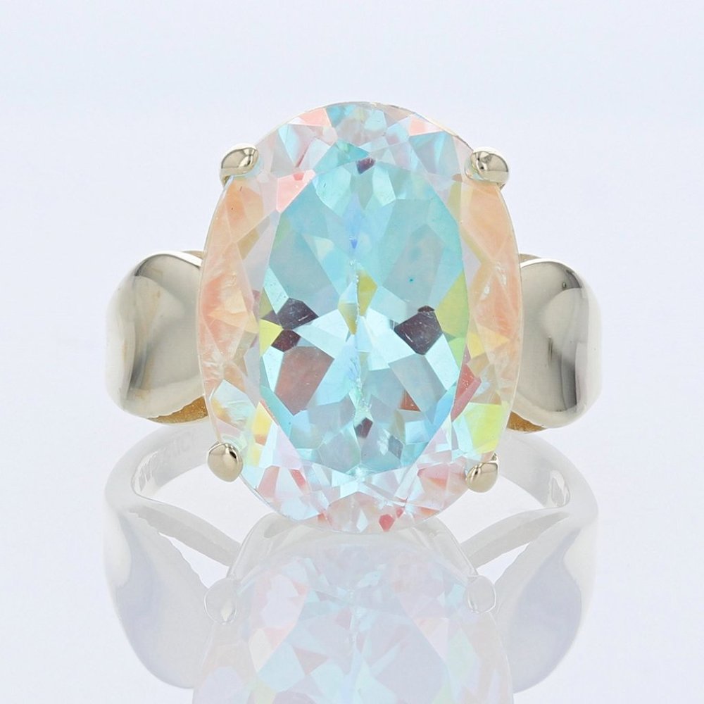 14k Yellow Gold Oval Mystic Topaz Ring by Badavici